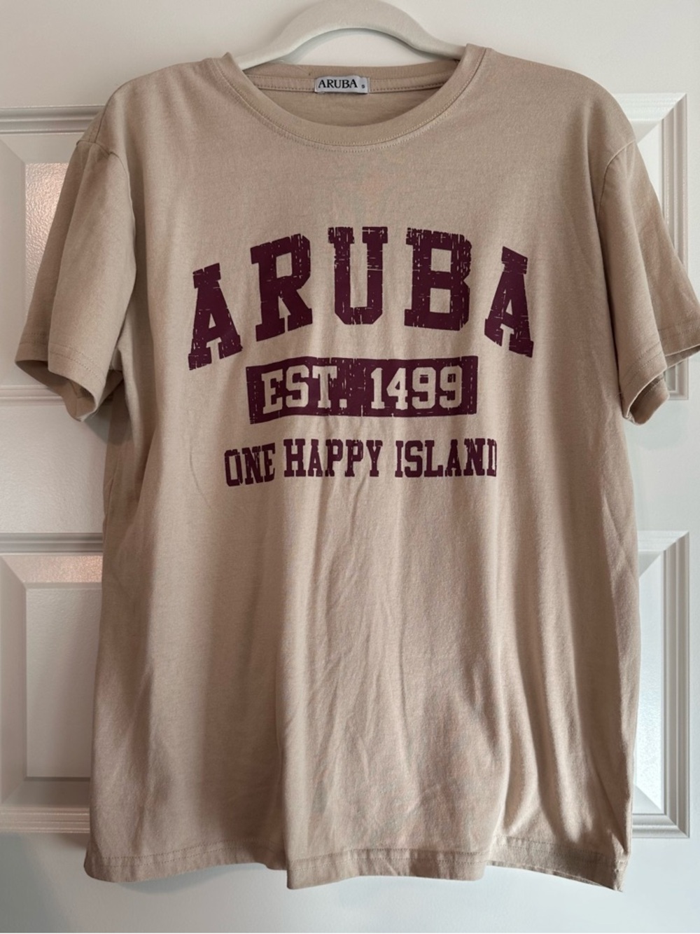 Aruba Beige Graphic Tee with Maroon Print